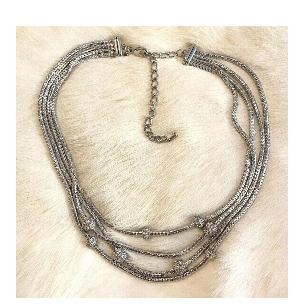 Premier Designs Vintage Multi Layered Rhinestone Silver Tone Necklace